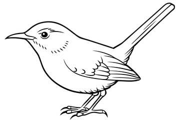 wren silhouette line art vector illustration with a white background