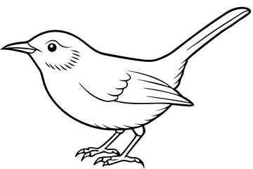 wren silhouette line art vector illustration with a white background