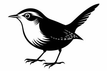 wren silhouette line art vector illustration with a white background
