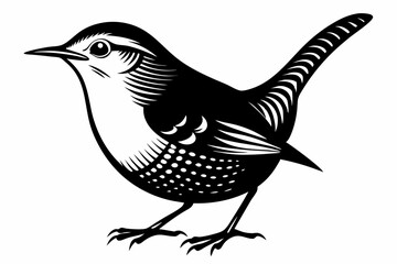 wren silhouette line art vector illustration with a white background