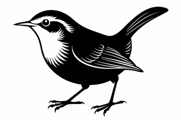wren silhouette line art vector illustration with a white background