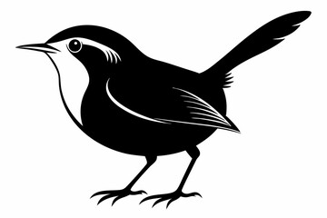 wren silhouette line art vector illustration with a white background