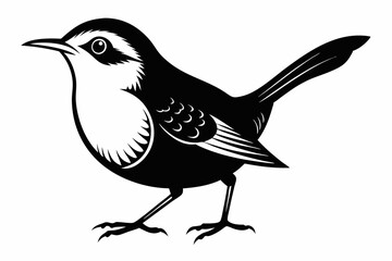 wren silhouette line art vector illustration with a white background