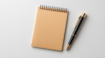 Brown Cork Notepad and Black Pen on White Background