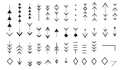 arrow, collection of icons of small black pointer arrows for design isolated on a white background, flat minimalism graphics, set of illustrations