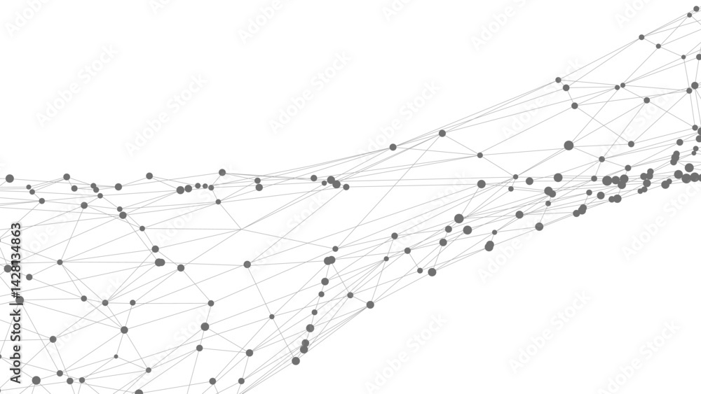 Poster Dots connected by lines. Abstract wave. Minimalist mesh. Abstract polygonal shape.