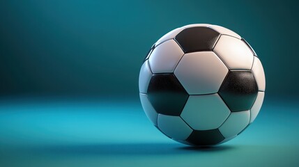 Naklejka premium Soccer ball on teal studio backdrop