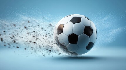 Fototapeta premium Soccer ball in motion, dust particles, studio shot, background blur