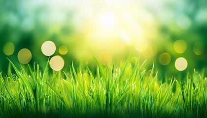Obraz premium Vibrant Spring Green Grass with Bokeh | 新緑の草原とボケ効果