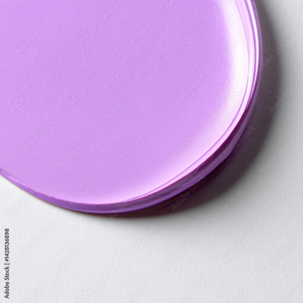Poster Minimalist close-up of a glossy light purple circular object with visible texture, casting a subtle shadow on a white textured background.
