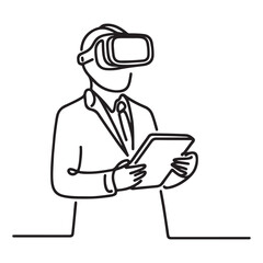 Virtual Reality Technology Man Using Tablet with VR Headset