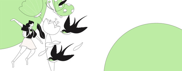 Vector flat illustration of characters in spring
