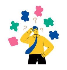 Symptoms of dementia. Business man loses his memory. Flat vector illustration isolated on white background