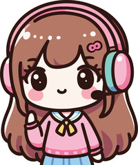 Girl wearing headphone for communicating online