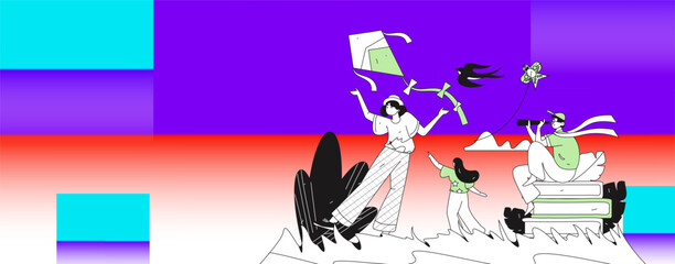 Vector flat illustration of characters in spring
