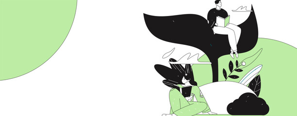 Vector flat illustration of characters in spring
