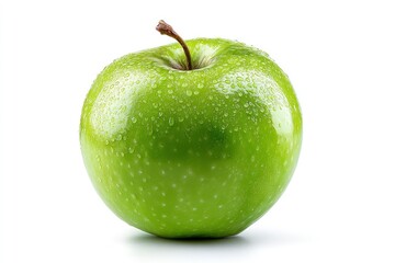 Green Apple Still Life with Stem and Water Droplets