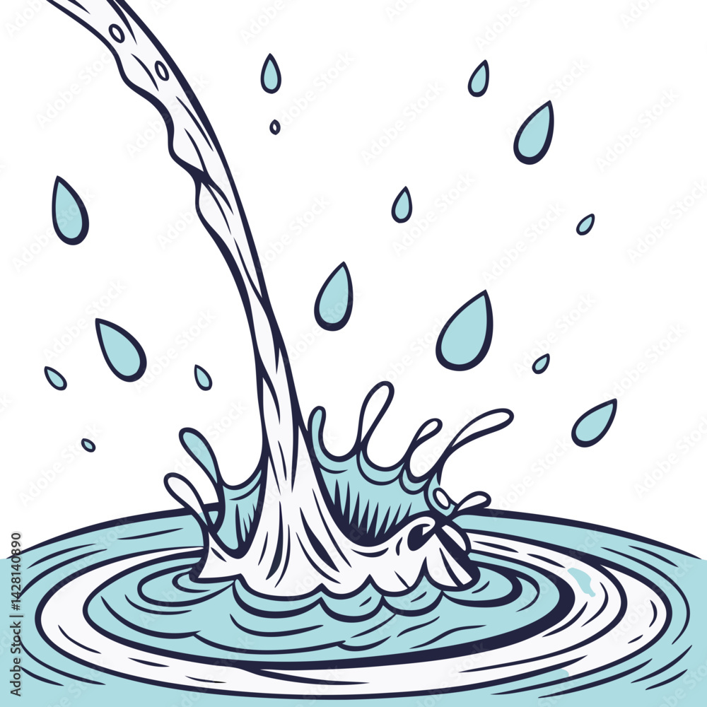 Poster Water Splashing in a Circular Pattern with Drops Against White Background  