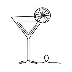 Elegant One Line Art Silhouette of a Martini Cocktail Glass