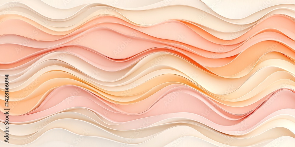 Poster abstract peach and coral wave background, dynamic soft color waves and curves, flow flowing design.