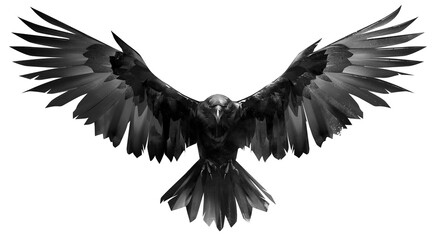 drawn bird raven on white background front view