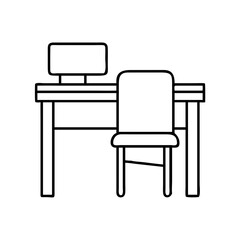 desk and chair icon, desk and chair line art - simple line art of desk and chair, perfect for desk and chair logos and icons