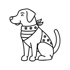 dog wearing flag bandana icon, dog wearing flag bandana line art - simple line art of dog wearing flag bandana, perfect for dog wearing flag bandana logos and icons