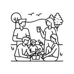 family picnic scene icon, family picnic scene line art - simple line art of family picnic scene, perfect for family picnic scene logos and icons