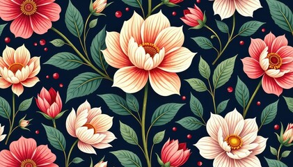 Elegant floral motif seamlessly repeating, ideal for interior design applications , decorative, home, art