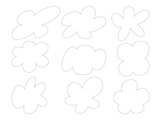 Abstract Puffy Flower Outline Shape. A collection of 9 abstract flower outline elements featuring playful organic shapes perfect for modern design, stickers, patterns, and kids' illustrations