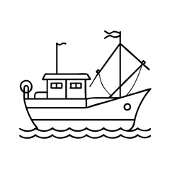 fishing boat icon, fishing boat line art - simple line art of fishing boat, perfect for fishing boat logos and icons
