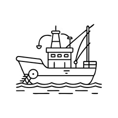 Naklejka premium fishing boat icon, fishing boat line art - simple line art of fishing boat, perfect for fishing boat logos and icons