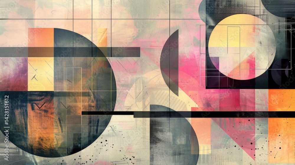Aufkleber abstract circle geometric shapes effect on surface of digital cyber design express scene of cyberspa