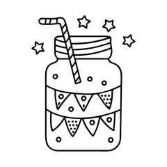 flag themed mason jar icon, flag themed mason jar line art - simple line art of flag themed mason jar, perfect for flag themed mason jar logos and icons