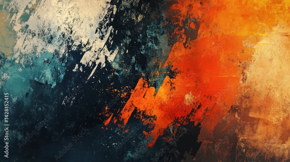 Poster this abstract artwork features dynamic brush strokes in bold colors, creating a vibrant and energeti