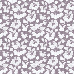 Berry Branch Repeat seamless pattern, delicate seamless pattern featuring white outline drawings of berries and leaves on a textured olive green background