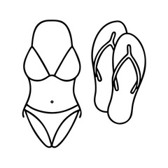 flip flops next to a bikini icon, flip flops next to a bikini line art - simple line art of flip flops next to a bikini, perfect for flip flops next to a bikini logos and icons