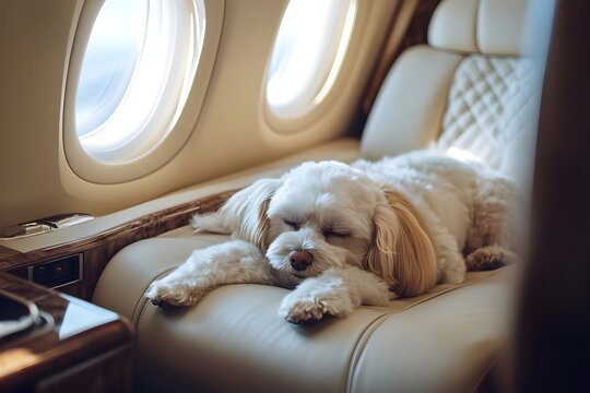 Luxury Air Travel Pampered Dog Sleeping Comfortably Plush Cabin