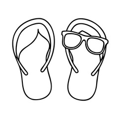 flip flops with sunglasses icon, flip flops with sunglasses line art - simple line art of flip flops with sunglasses, perfect for flip flops with sunglasses logos and icons