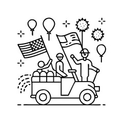 fourth of july parade icon, fourth of july parade line art - simple line art of fourth of july parade, perfect for fourth of july parade logos and icons