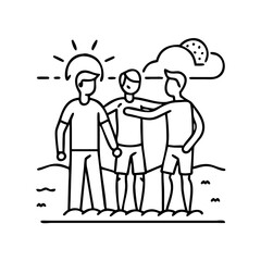friends at a beach icon, friends at a beach line art - simple line art of friends at a beach, perfect for friends at a beach logos and icons