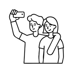 friends taking a selfie icon, friends taking a selfie line art - simple line art of friends taking a selfie, perfect for friends taking a selfie logos and icons