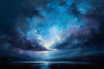 Obraz premium Thunderstorm Sky – Dark Night with Lightning Strikes