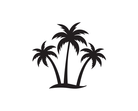 Tropical palm trees icon. Coconut tree silhouette. Summer and beach concept isolated on white background