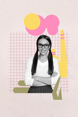 Poster image sketch vertical collage of happy girl guy stand air pollution factory emissions...