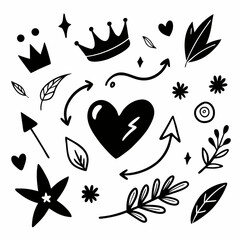 set of black and white flowers