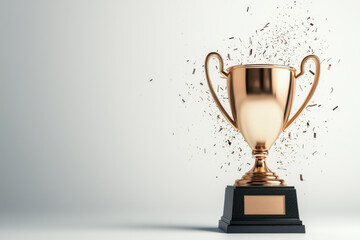 Isolated elegant floating golden trophy celebrating achievement modern minimalist design studio environment artistic viewpoint luxury concept