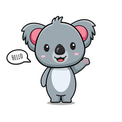 Cute koala waving hand say hello cartoon clip art illustration