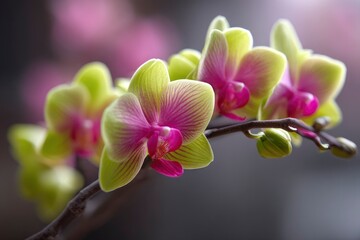 Naklejka premium Green Pink Orchid Blossom Close Up