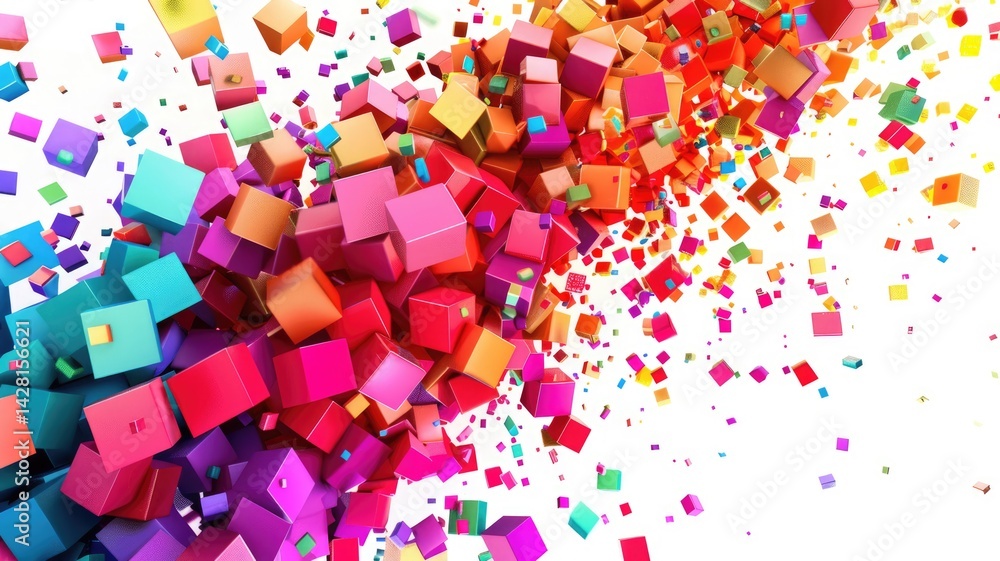 Aufkleber abstract chaotic and energetic of mixed dust explode with square object, burst of broken colorful cu